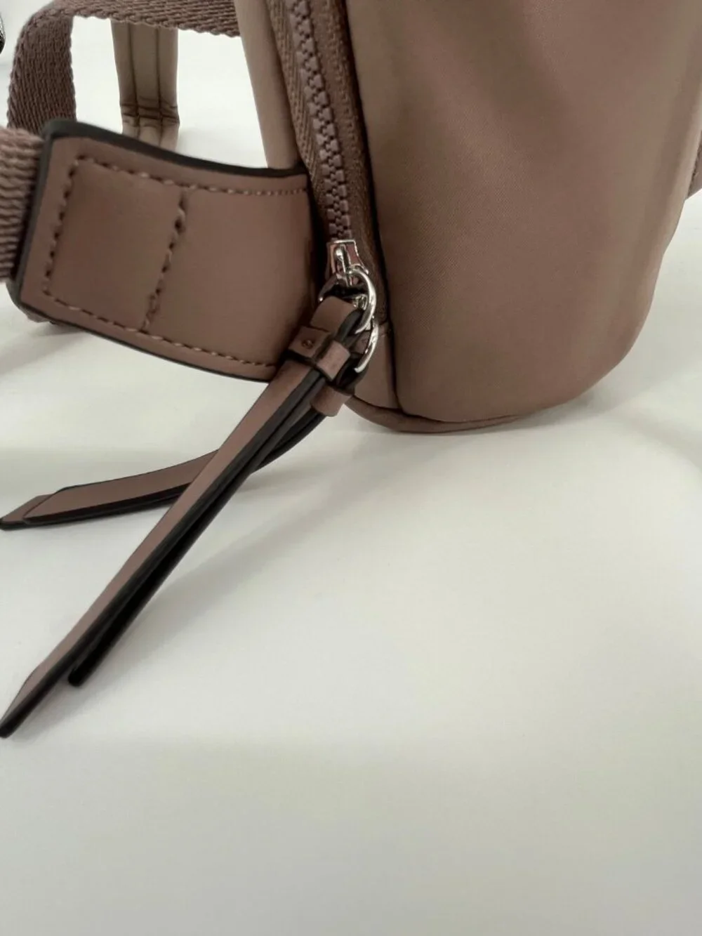 Calvin Klein Shay Mini Backpack Taupe Nylon Zip Buckle Front Pockets Adjustable